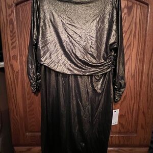 Elegant Bronze Metallic Long Sleeve Dress